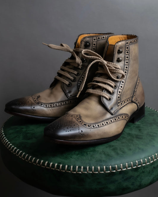 "FENICE" Gradient color leather lace up wingtip shoes