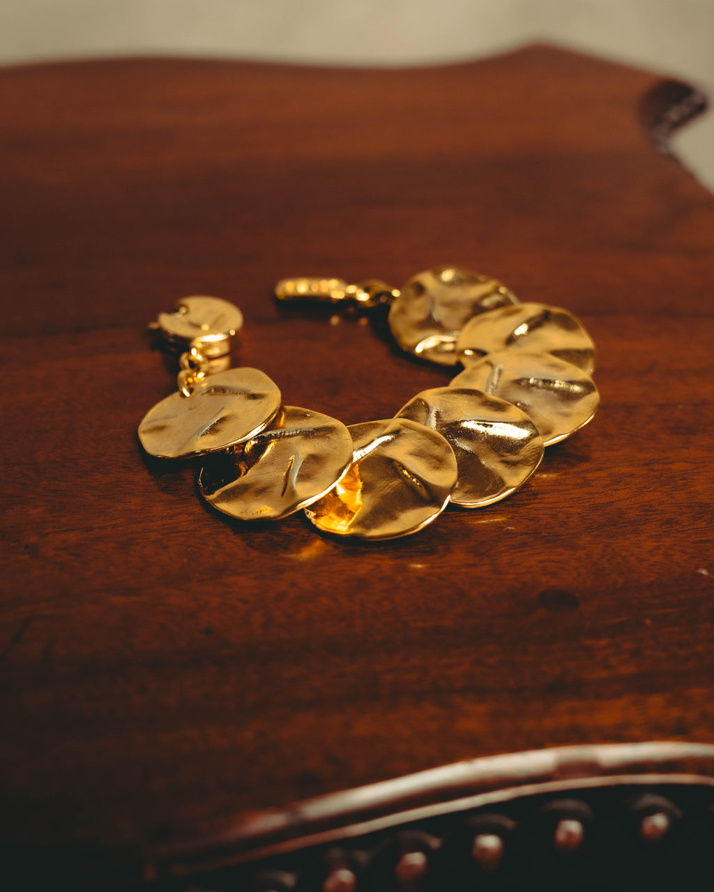 -SPECIAL- “Yves Saint Laurent” 80’s-90’s Hammered gold coin link bracelet