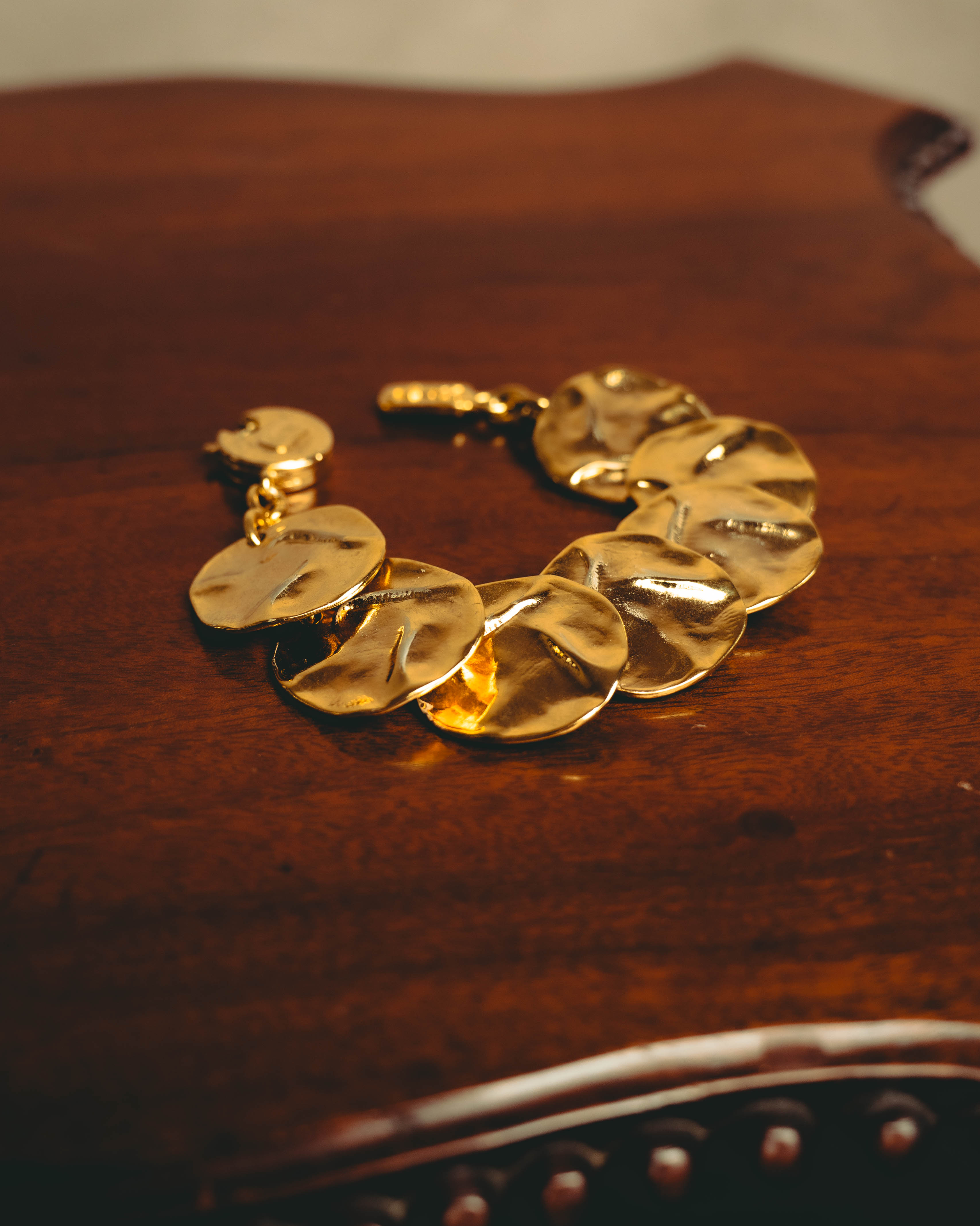-SPECIAL- “Yves Saint Laurent” 80’s-90’s Hammered gold coin link bracelet