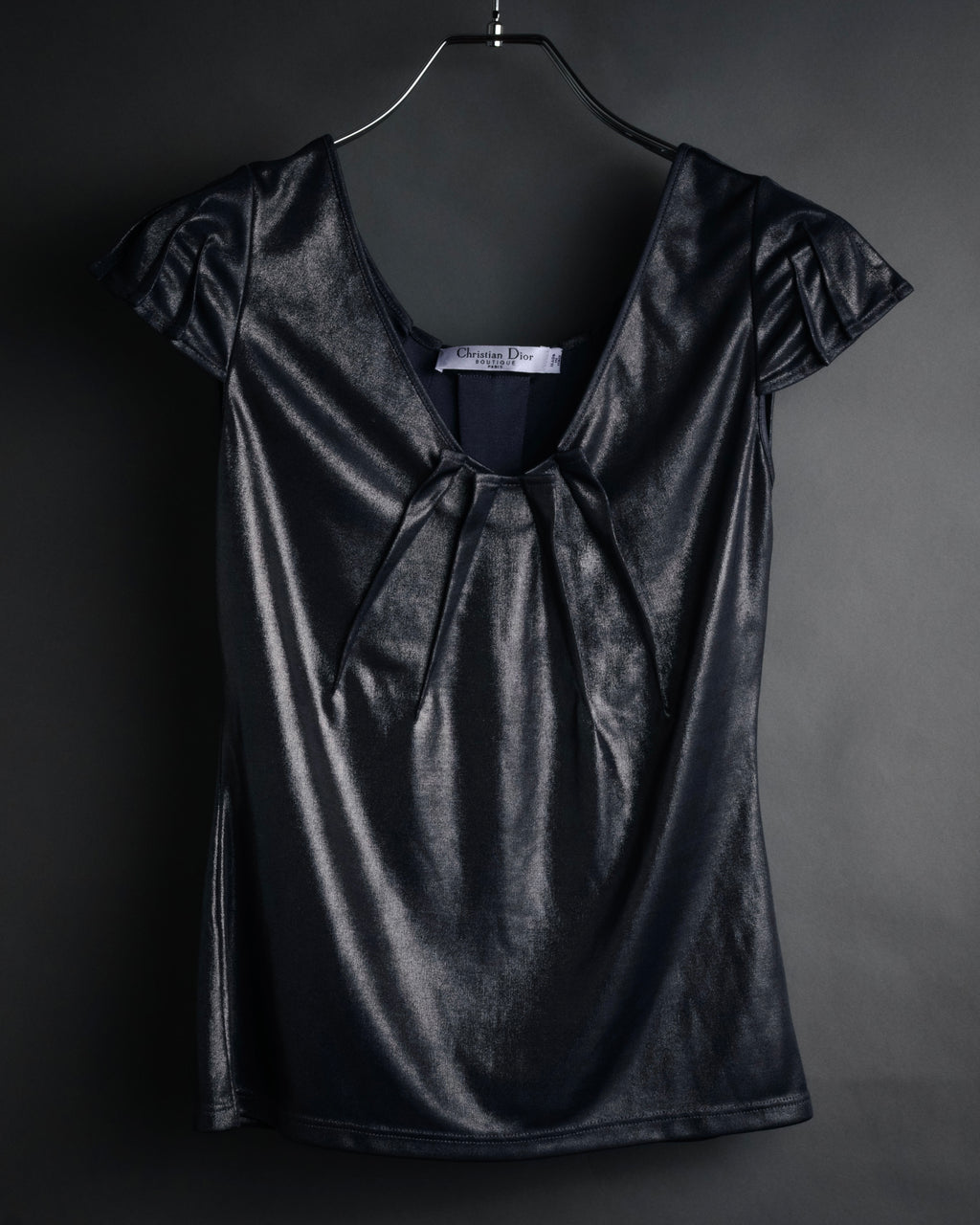 “Christian Dior” 2000’s Metallic draped cap sleeve top