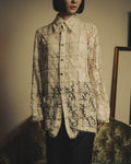 -SPECIAL- "CHANEL" 10's-20's Embellished floral lace and pearl check oversized shirt