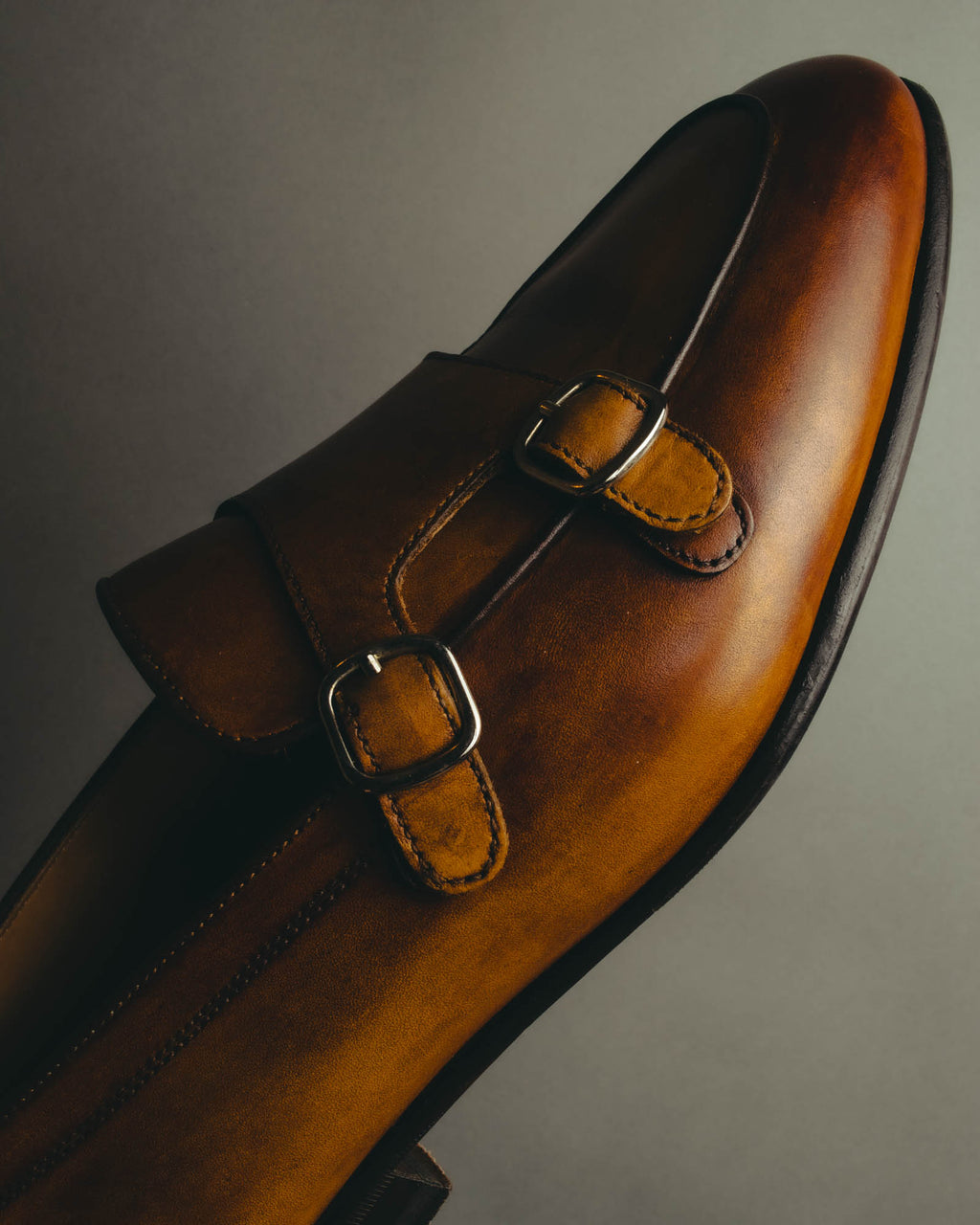“Berwick 1707” 2010’s Patina aniline leather double monk shoes