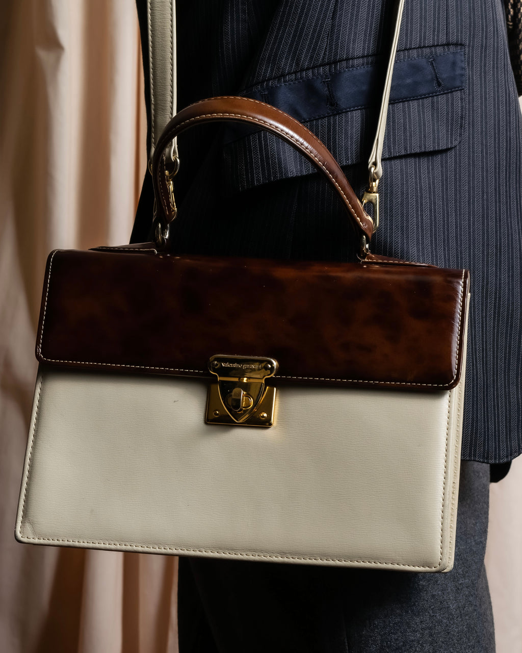 "Valentino Garavani" Square form bicolor 2way leather bag