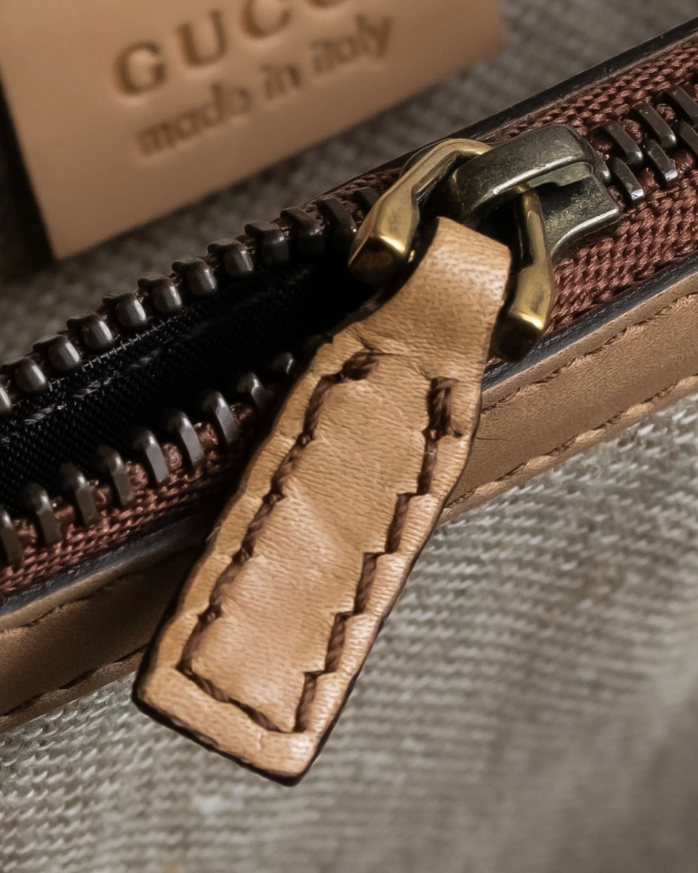 "GUCCI" Duilio brogue brown leather shoulder bag