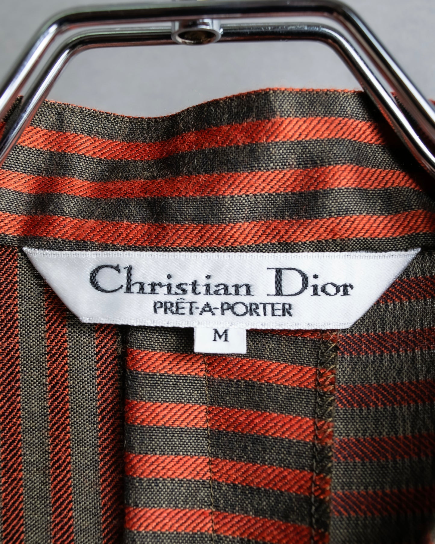 "Christian Dior" Striped＆bordered fly front collarless jacket