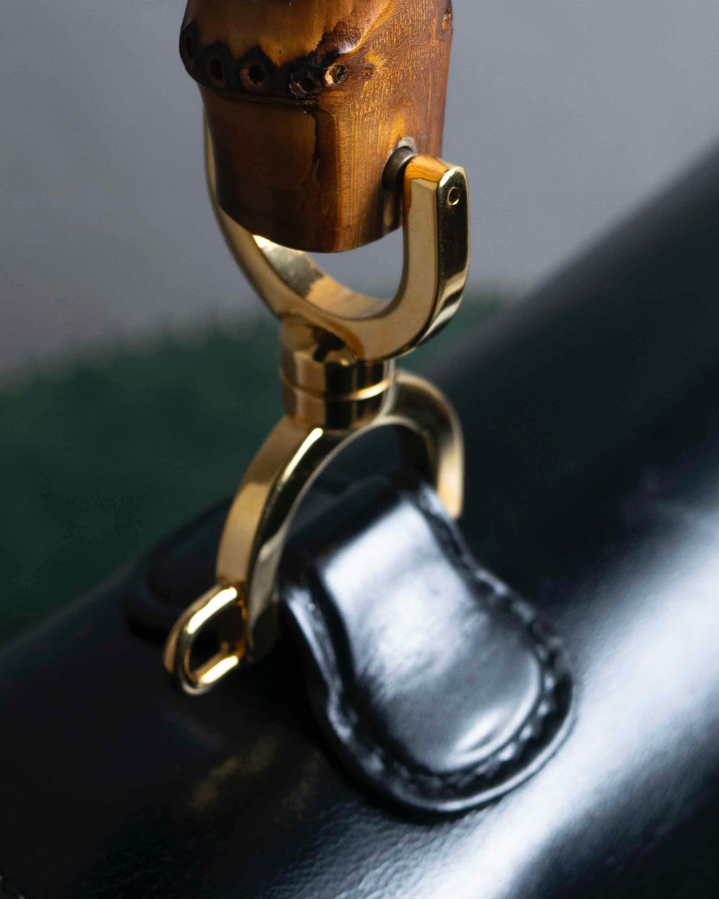 "GUCCI" Black leather bamboo handbag