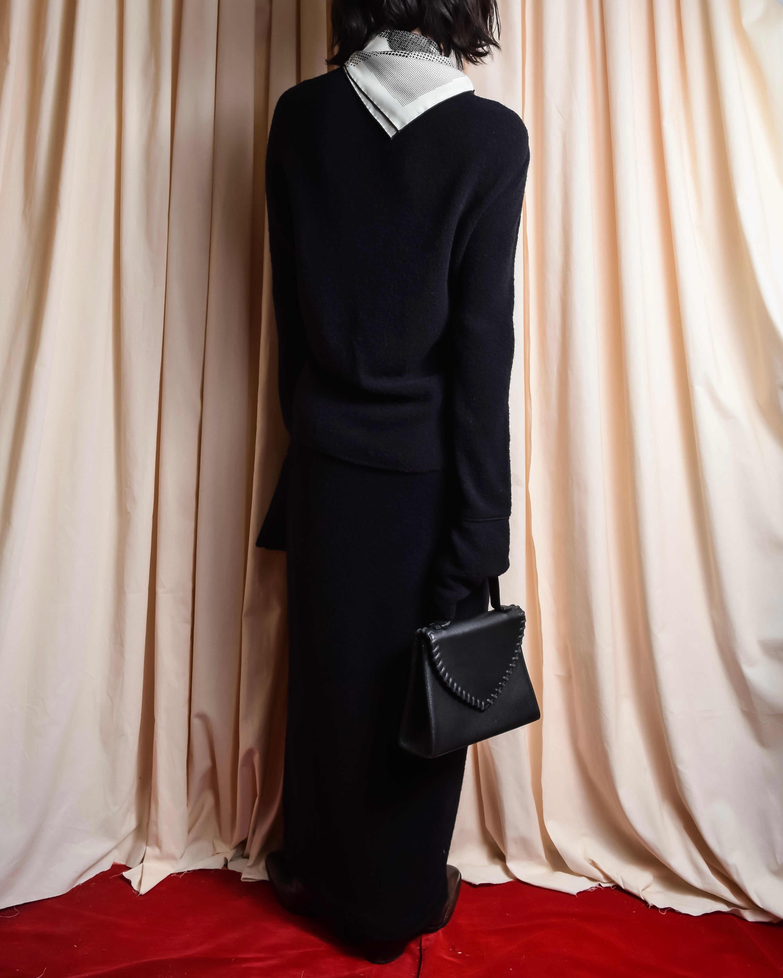 "GIANFRANCO FERRE" Structured wool satin ruffle inner detail set up