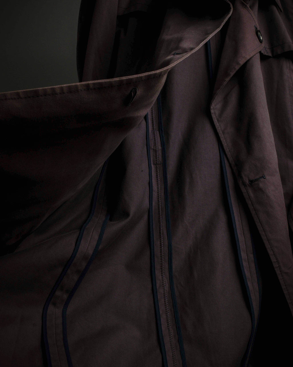 "CELINE" Triomphe button design in plum brown color
 trench coat