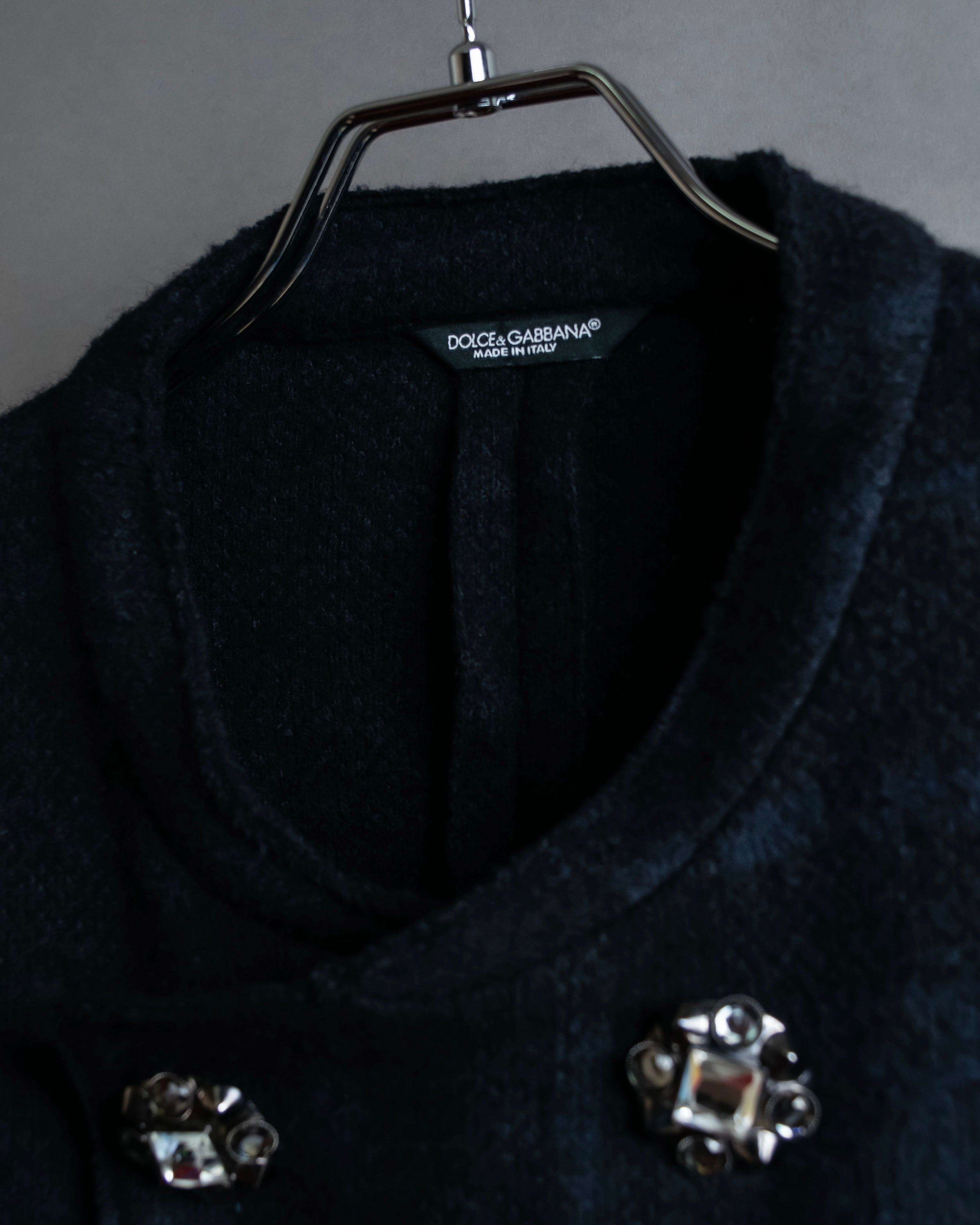 "DOLCE & GABBANA" Double-breasted bejeweled button check pattern jacket