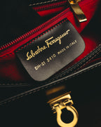 -SPECIAL- "Salvatore Ferragamo" 90's-00's Gancini contrast stitch leather handbag