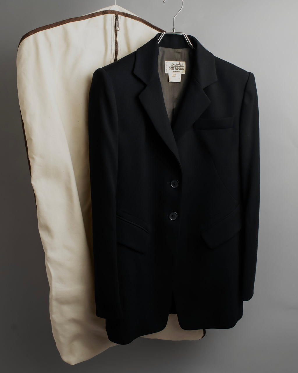 "HERMES" 90's classic detail dark blue tailored jacket