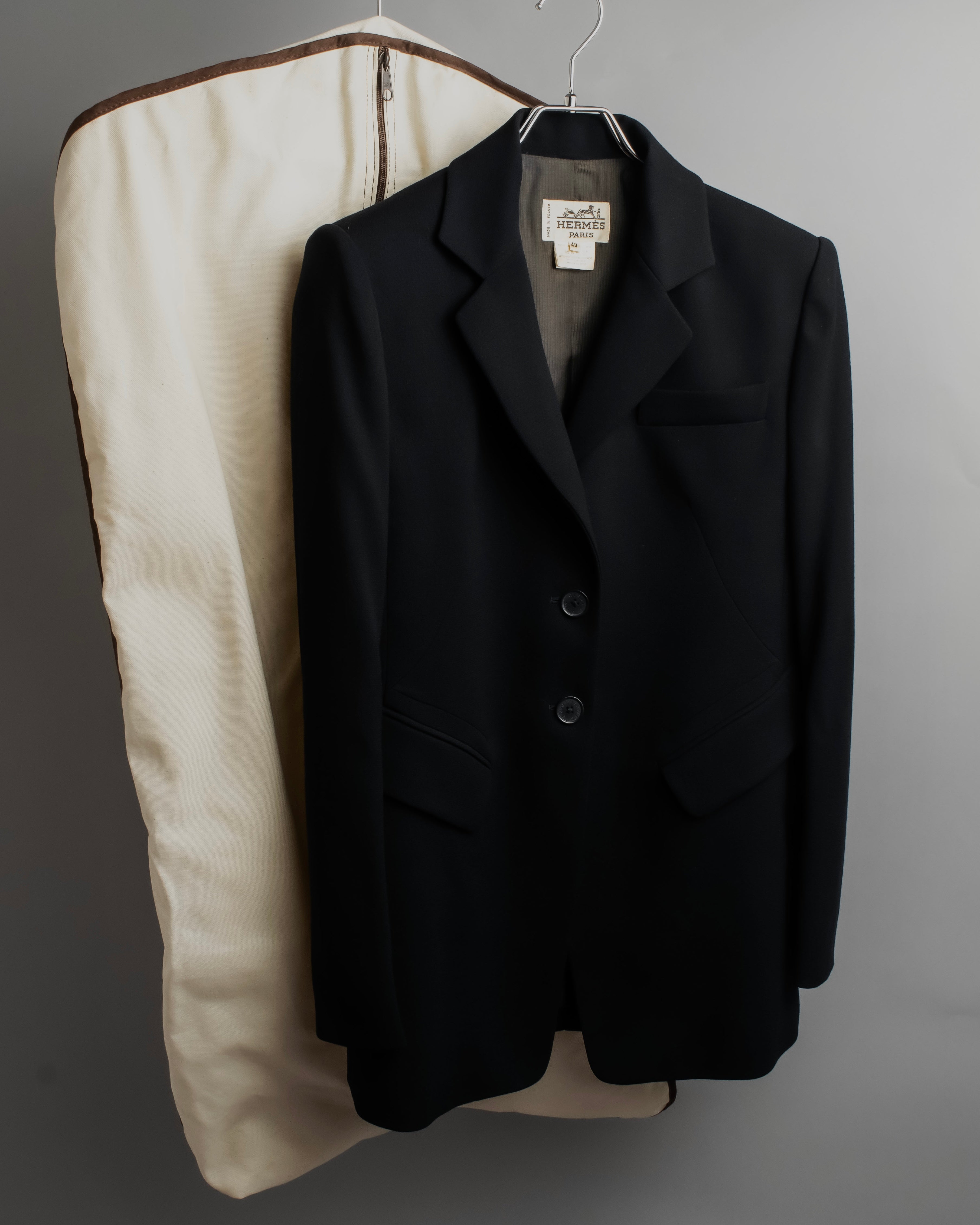 "HERMES" 90's classic detail dark blue tailored jacket