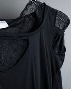 "RED VALENTINO" Distressed tulle skirt docking long pullover