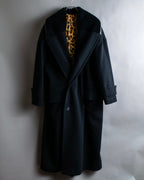 "GIANNI VERSACE UPDATE"
 Fur trimmed wool cashmere maxi double breasted coat