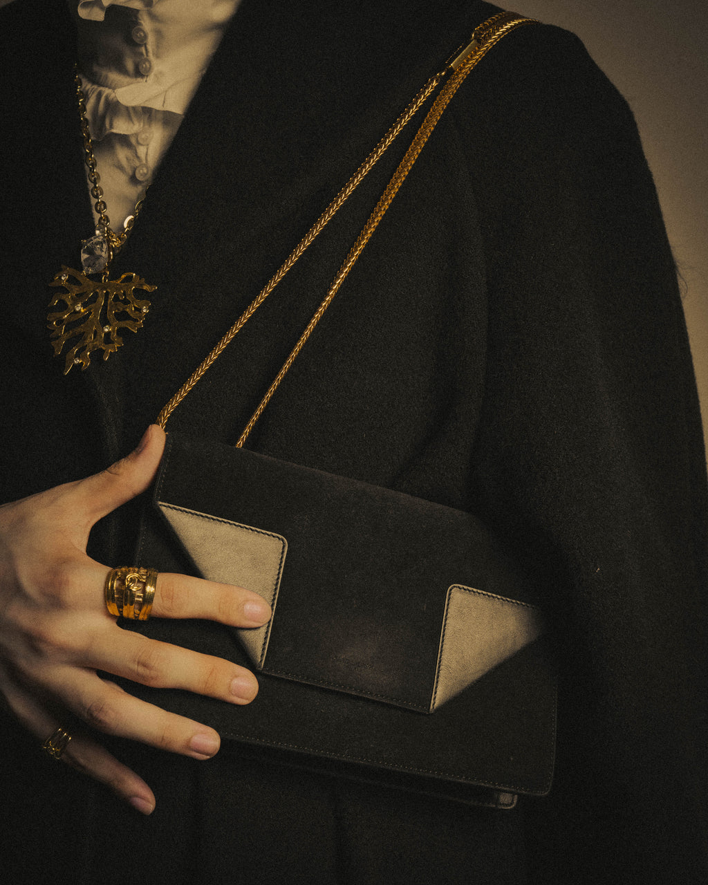 -SPECIAL- "Saint Laurent" 2013-2017 Betty suede and leather geometric flap chain shoulder bag