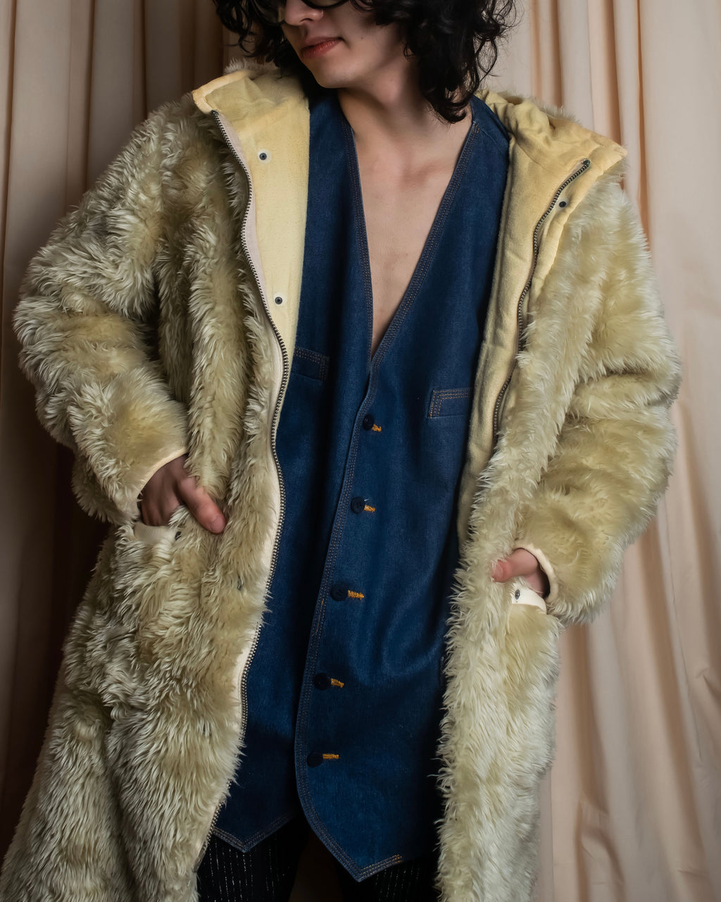 "Vintage stitch design denim vest"