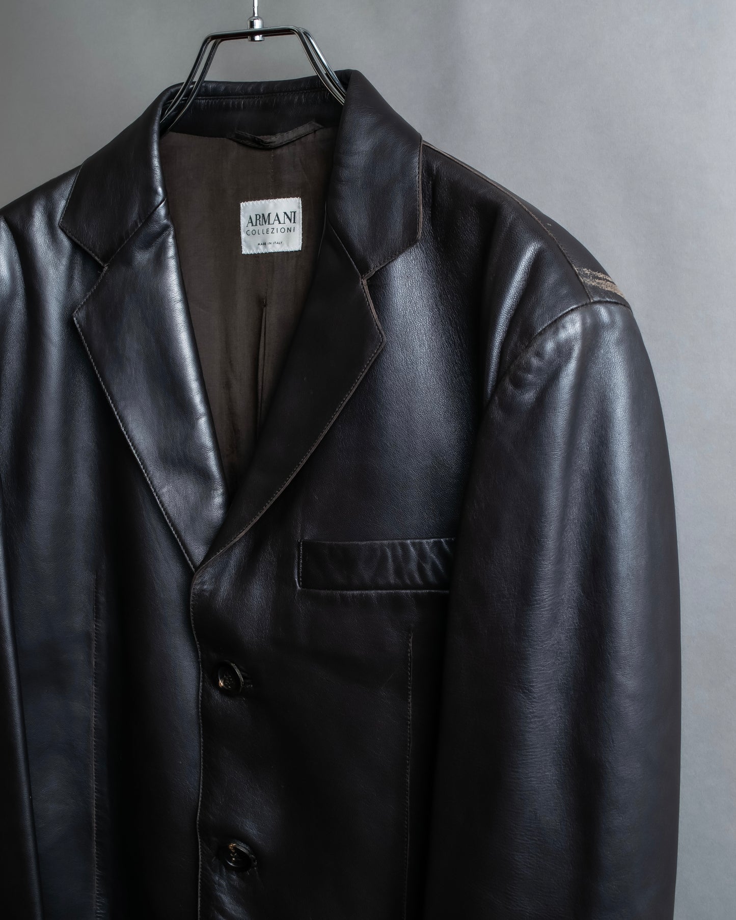 "ARMANI COLLEZIONI" 100% lamb leather oversized tailored jacket