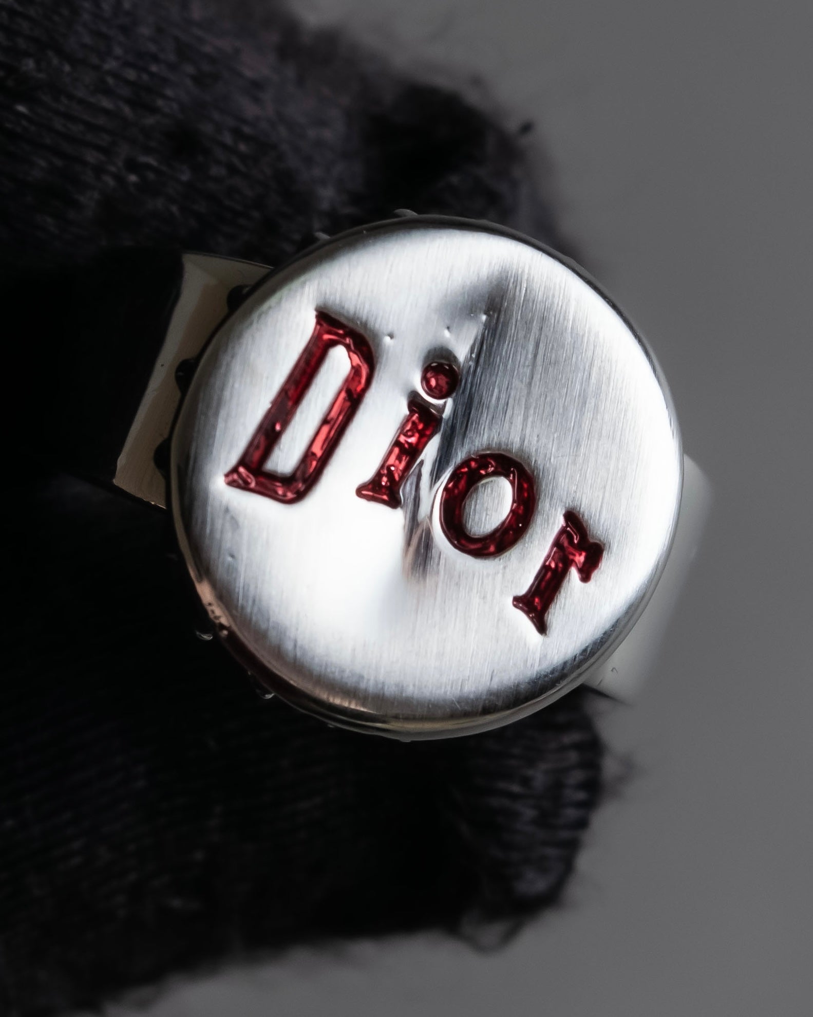 "Christian Dior" Logo lettering engraved silver ring