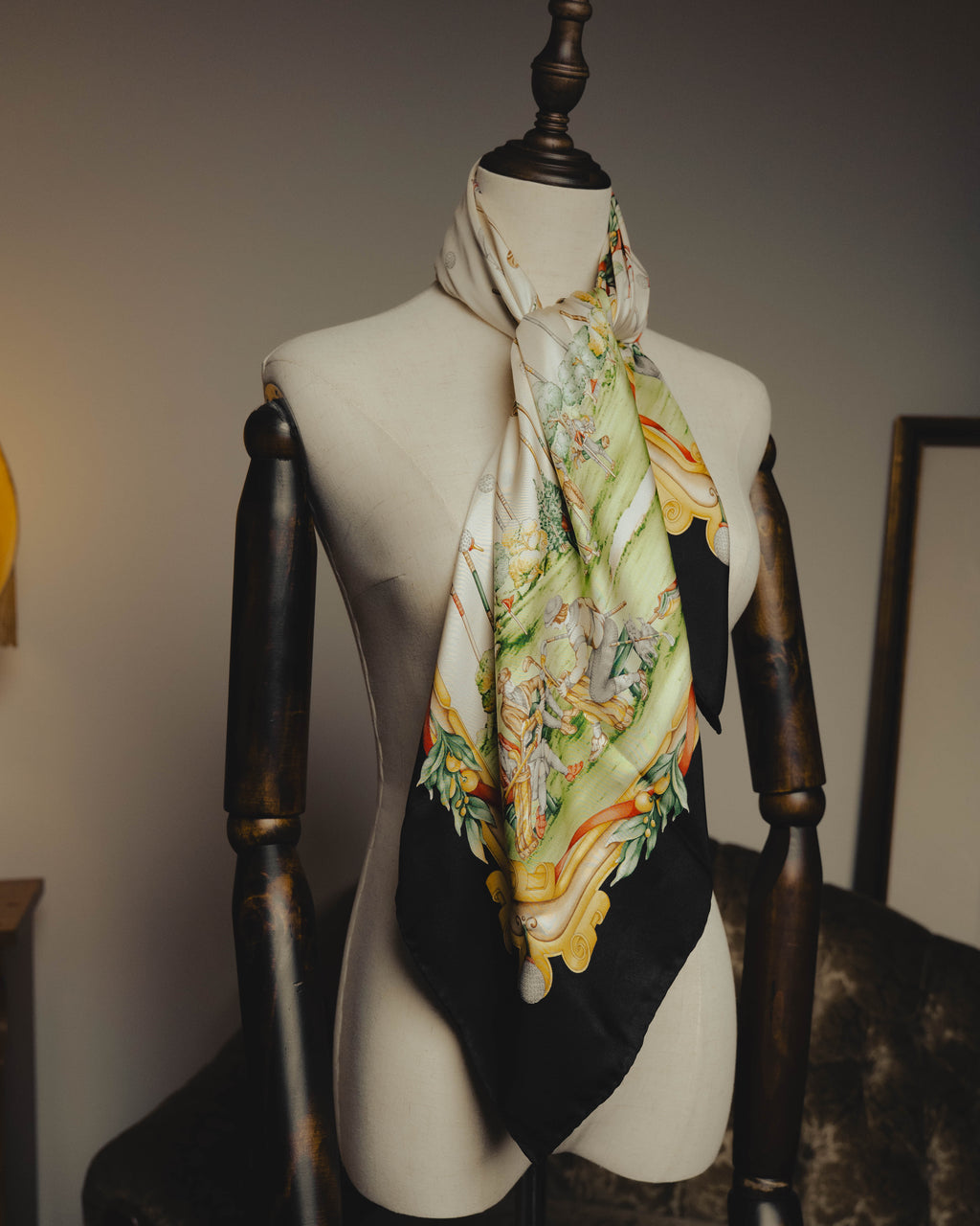 “Salvatore Ferragamo” 80’s-90’s Golf motif silk twill scarf