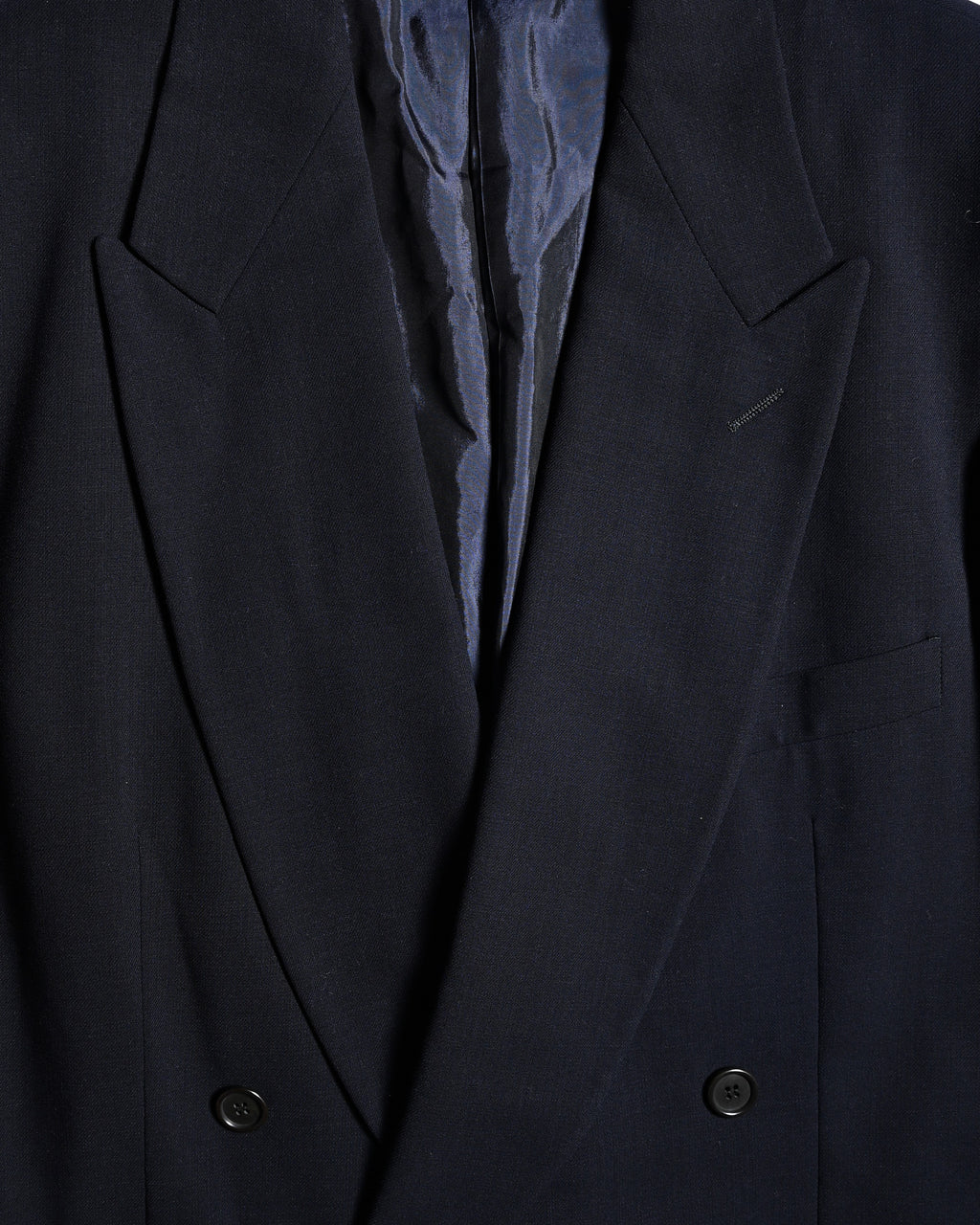 GIORGIO ARMANI/ Curved Lapel Oversized Double Breasted Tailored Jacket Navy
