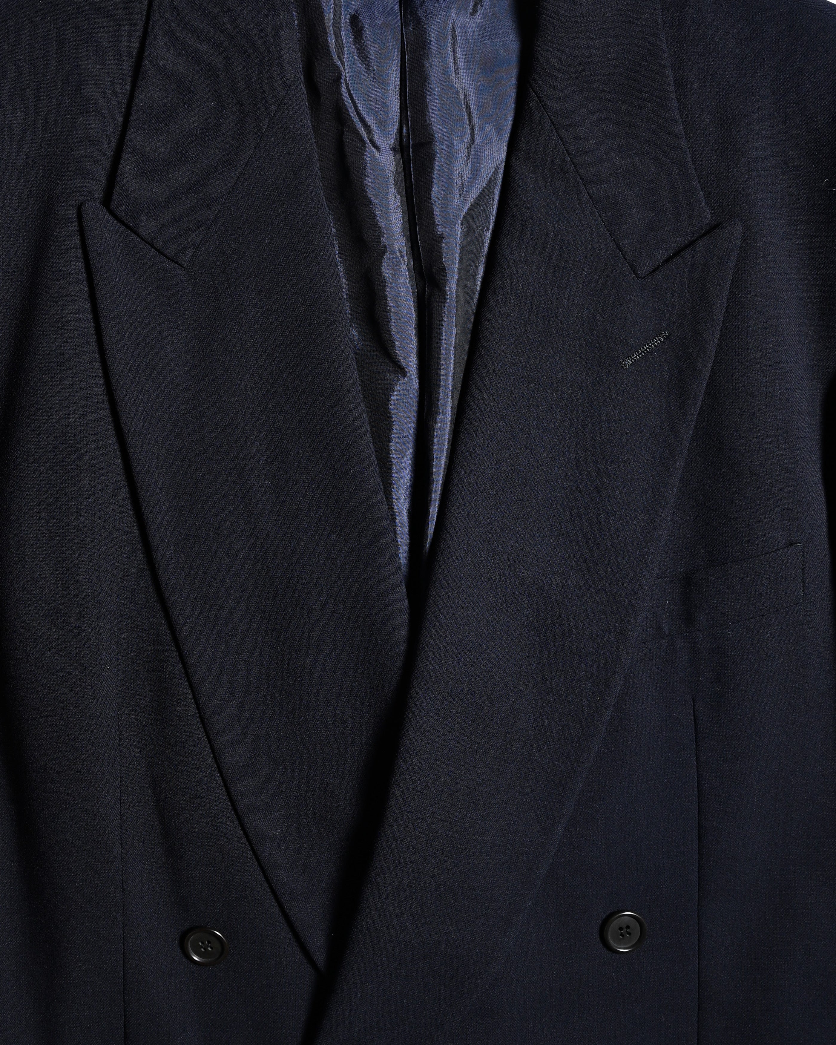 GIORGIO ARMANI/ Curved Lapel Oversized Double Breasted Tailored Jacket Navy