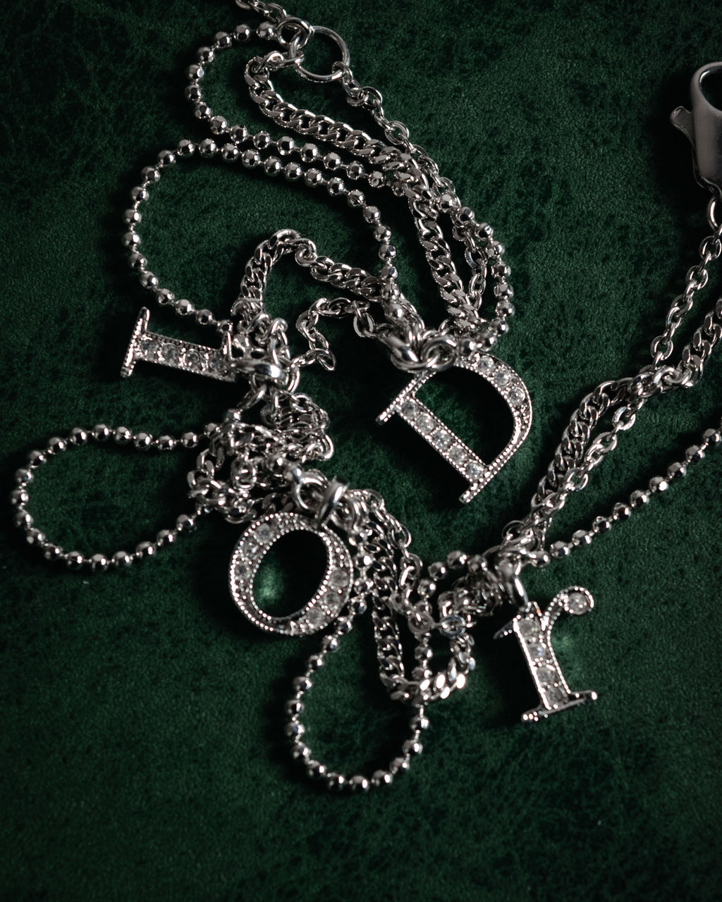 "Christian Dior" 00’s pavé letter charm multi chain bracelet