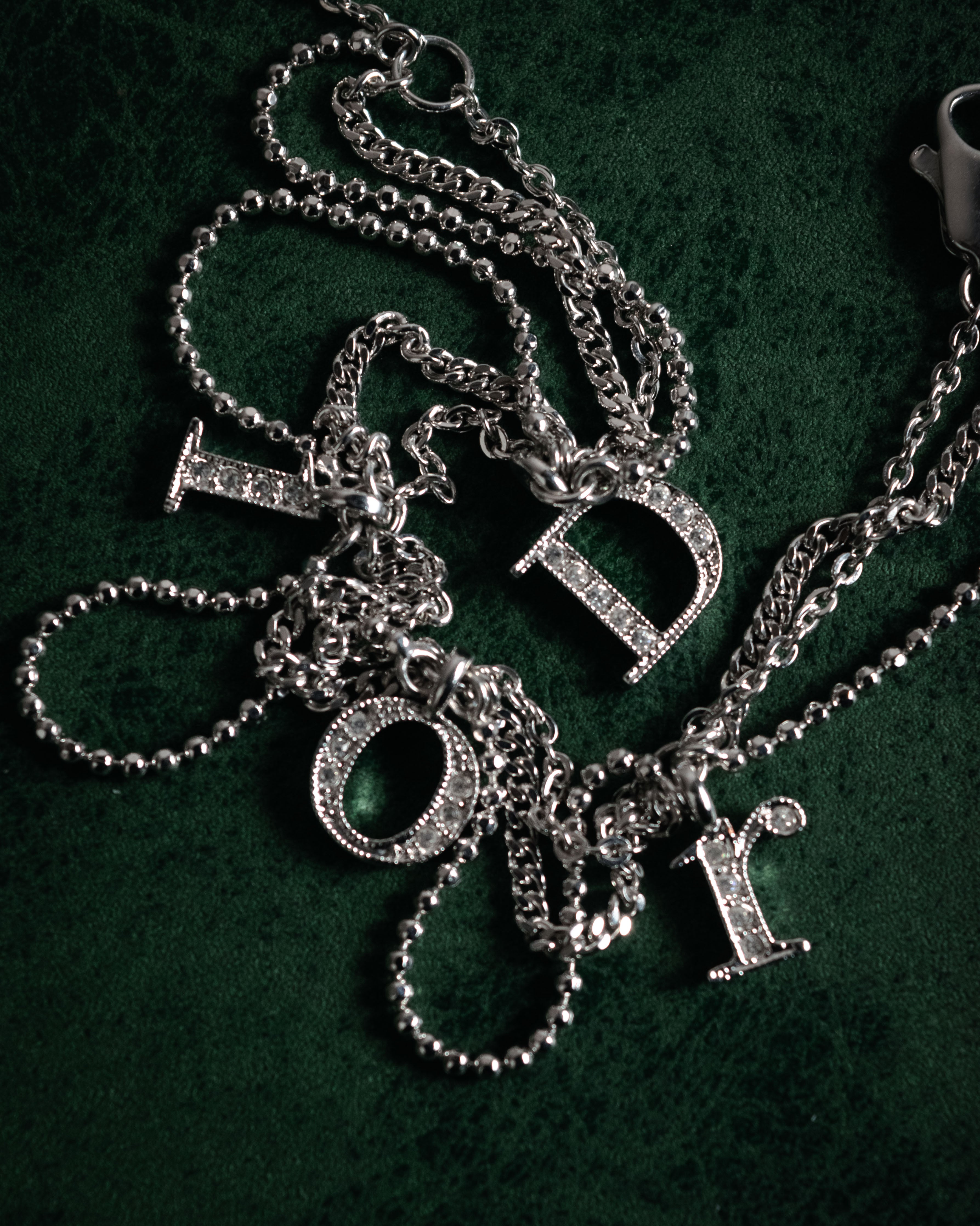 "Christian Dior" 00’s pavé letter charm multi chain bracelet