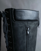 "YELLO" Lace up suede like stiletto heel knee-high boots