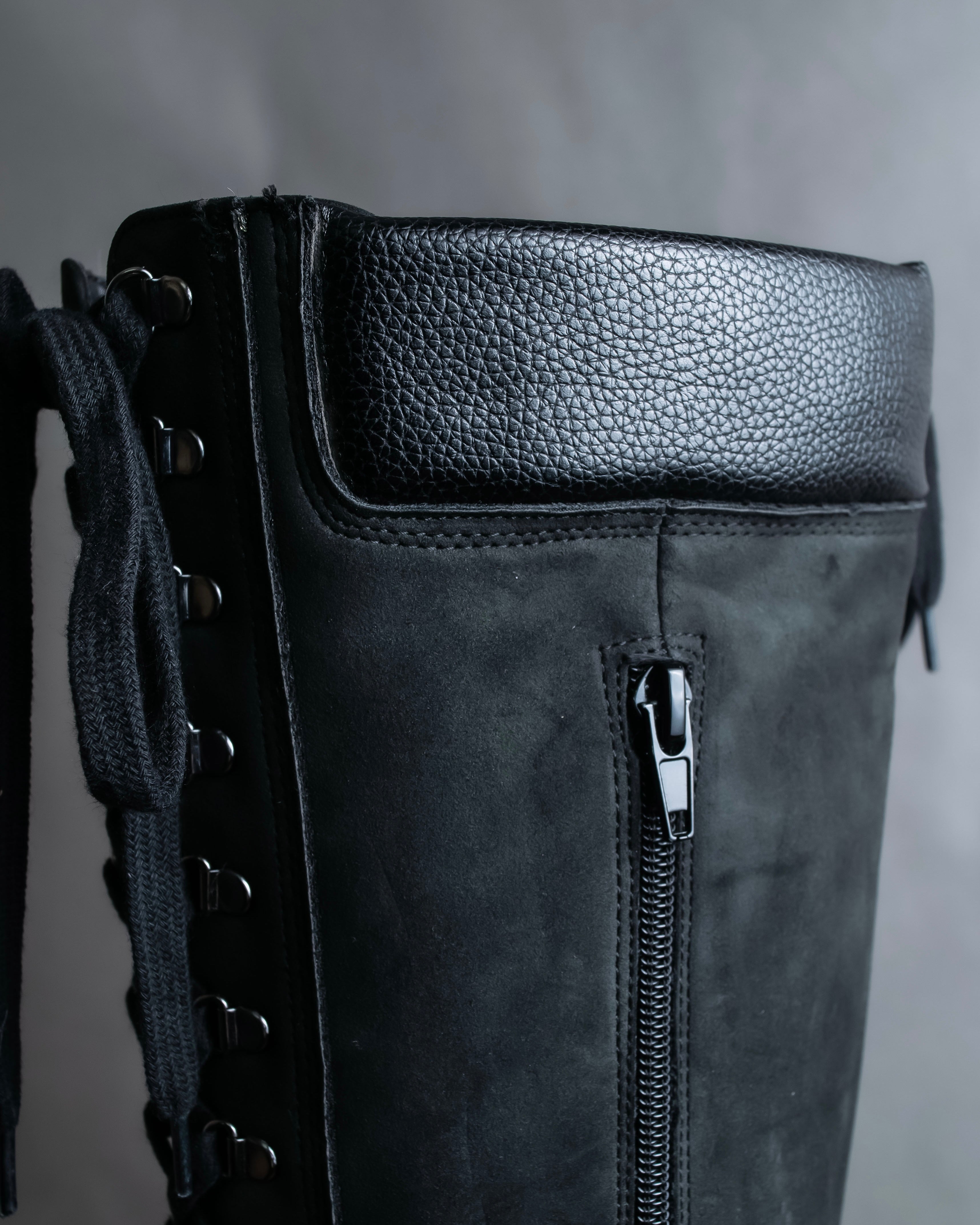 "YELLO" Lace up suede like stiletto heel knee-high boots