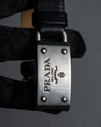 "PRADA" Logo engraved metal plate design leather bracelet