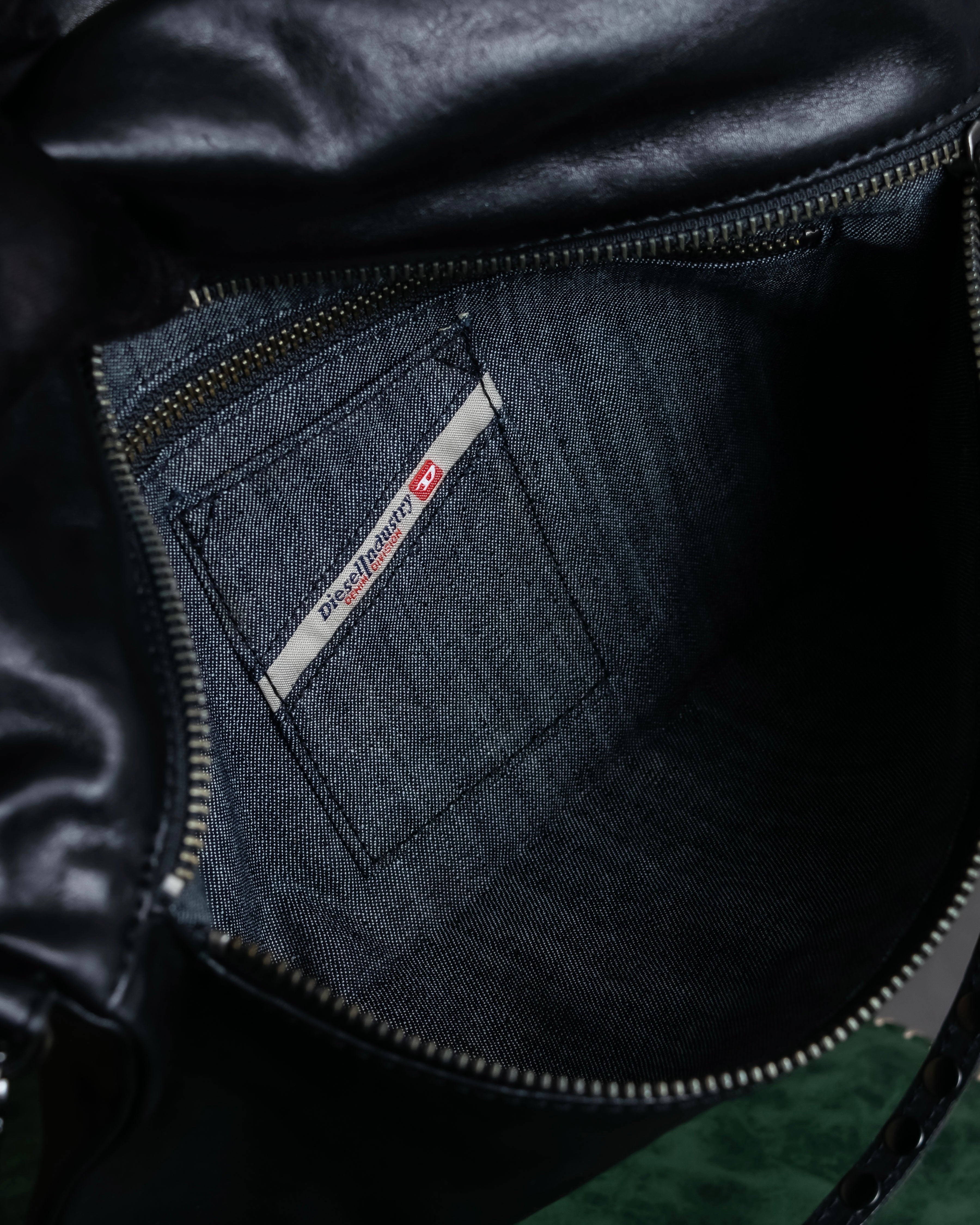 "DIESEL" Silver stud design leather one shoulder bag