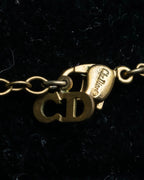 "Christian Dior" Logo engraved oval top motif gold necklace