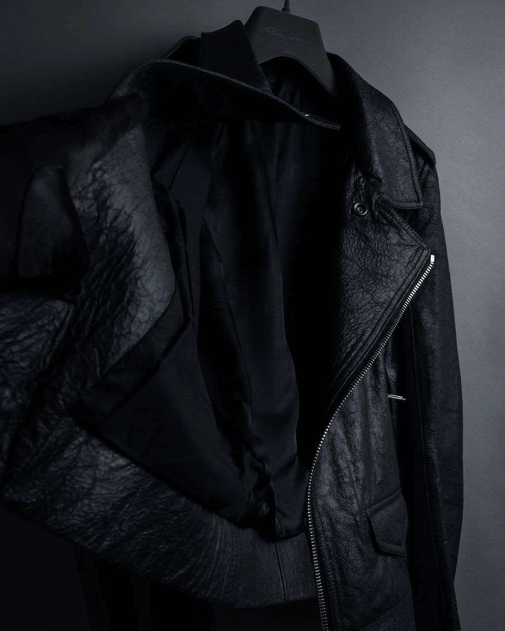 -SPECIAL- "Rick Owens" 15AW Beautiful wrinkles front zip leather jacket