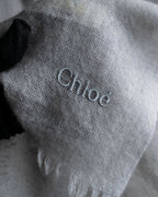 "Chloe" Fringe design light gray sheer material stole