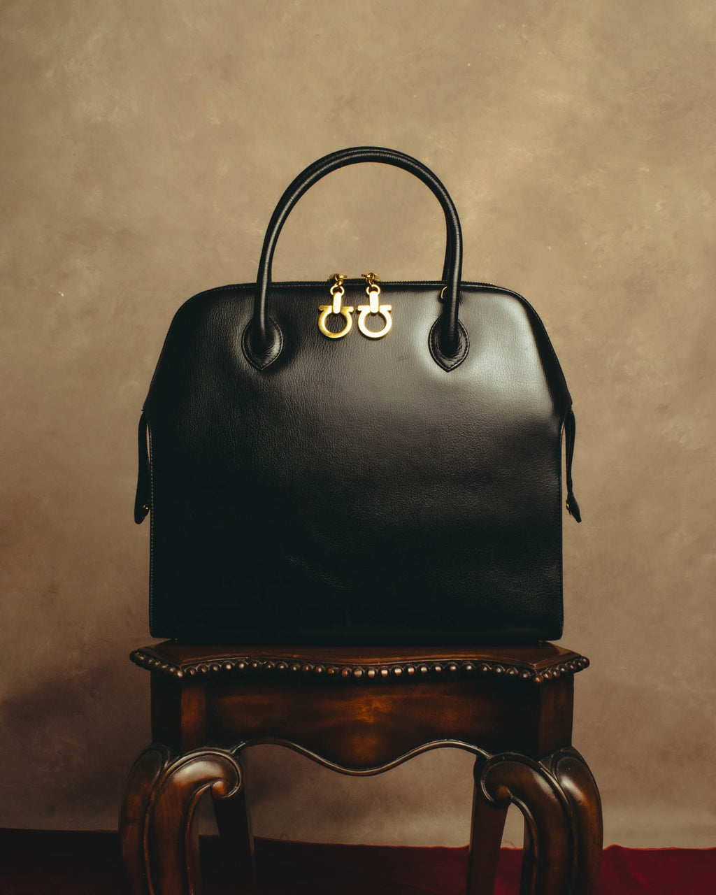 "Salvatore Ferragamo" 90's-00's Structured leather top handle bag