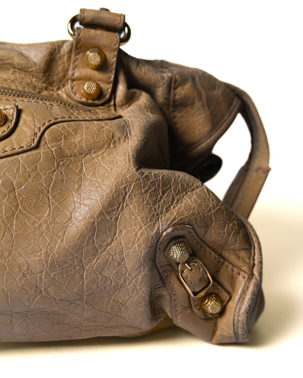 BALENCIAGA/ “Giant City” Gold Studs 2 Way Handbag Beige