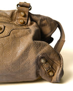 BALENCIAGA/ “Giant City” Gold Studs 2 Way Handbag Beige