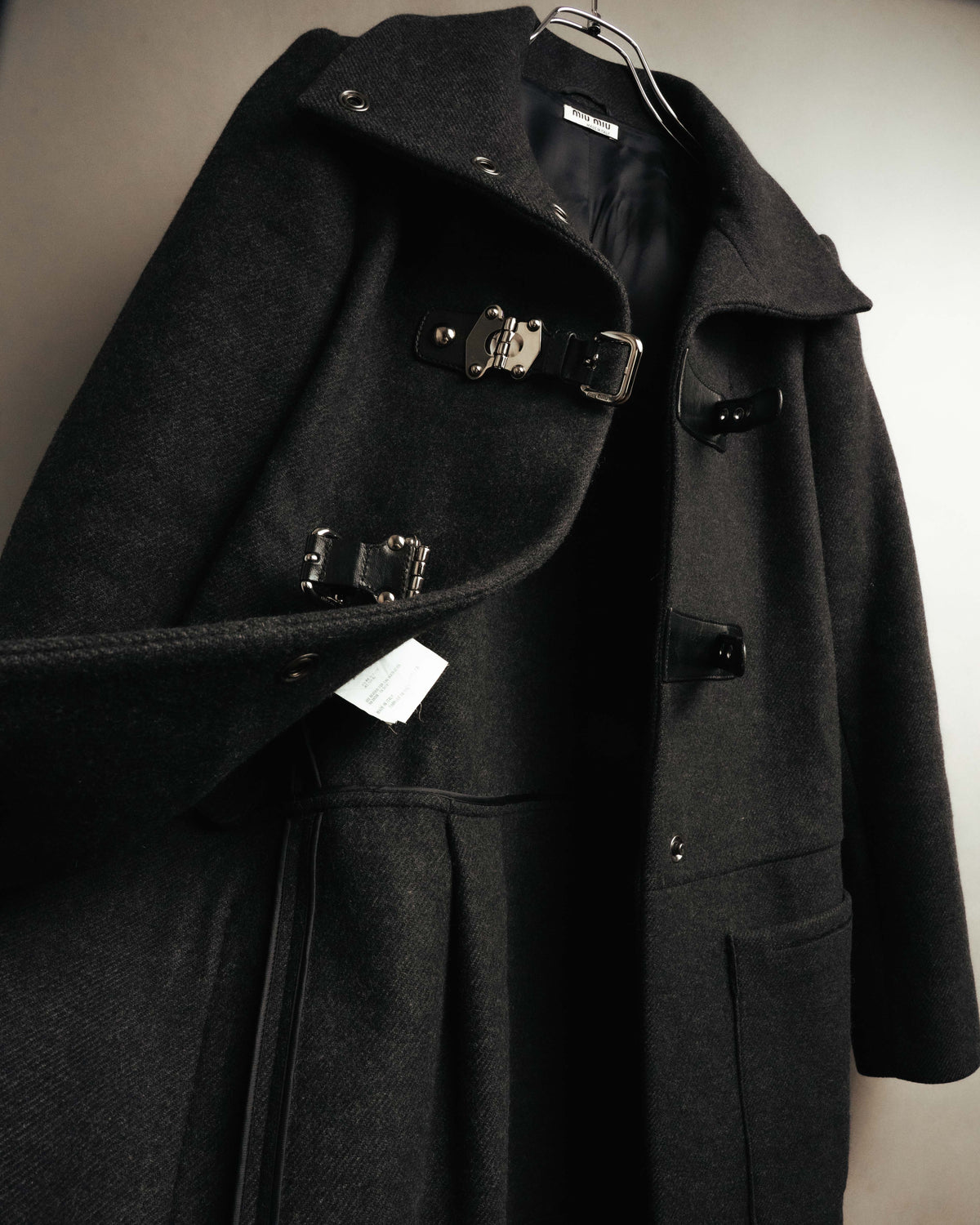 “miu miu” 00’s-10’s Wool angora leather buckle coat