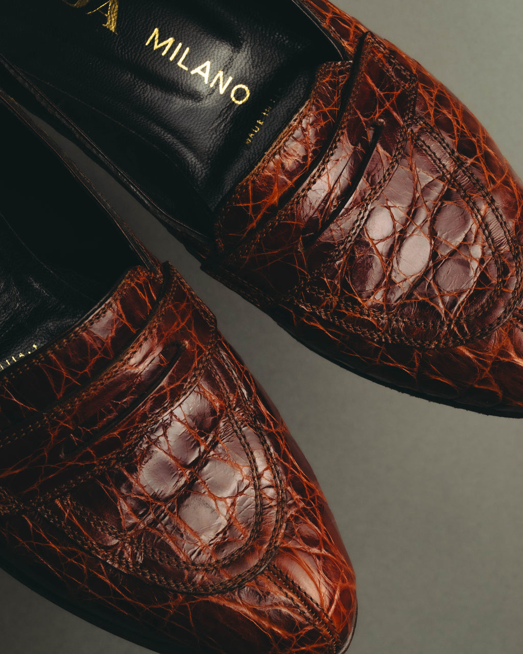 "PRADA" 90's-00's Croc embossed leather penny loafers