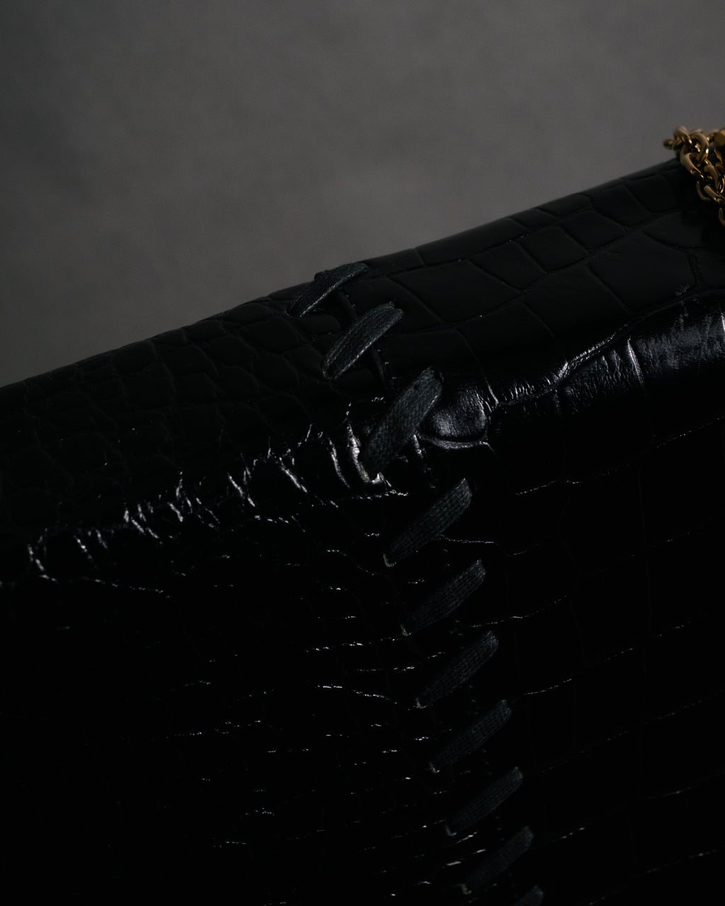 "Yves Saint Laurent" 90’s croc embossed whipstitch trapeze handbag
