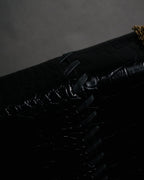 "Yves Saint Laurent" 90’s croc embossed whipstitch trapeze handbag