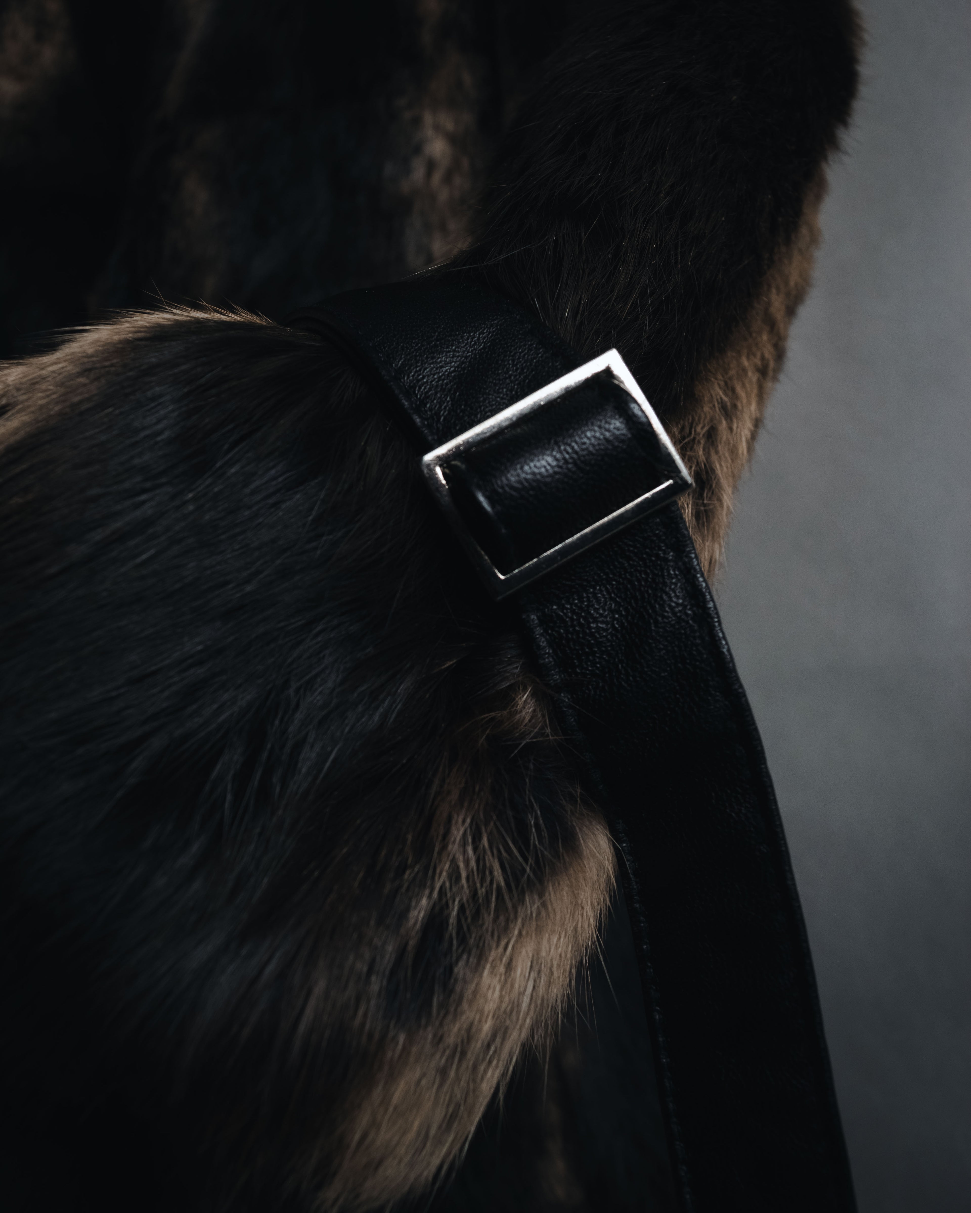 "BIEMME" 00’s striped rabbit fur belted coat