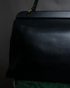 "GUCCI" Double flap design grained leather one-handle bag