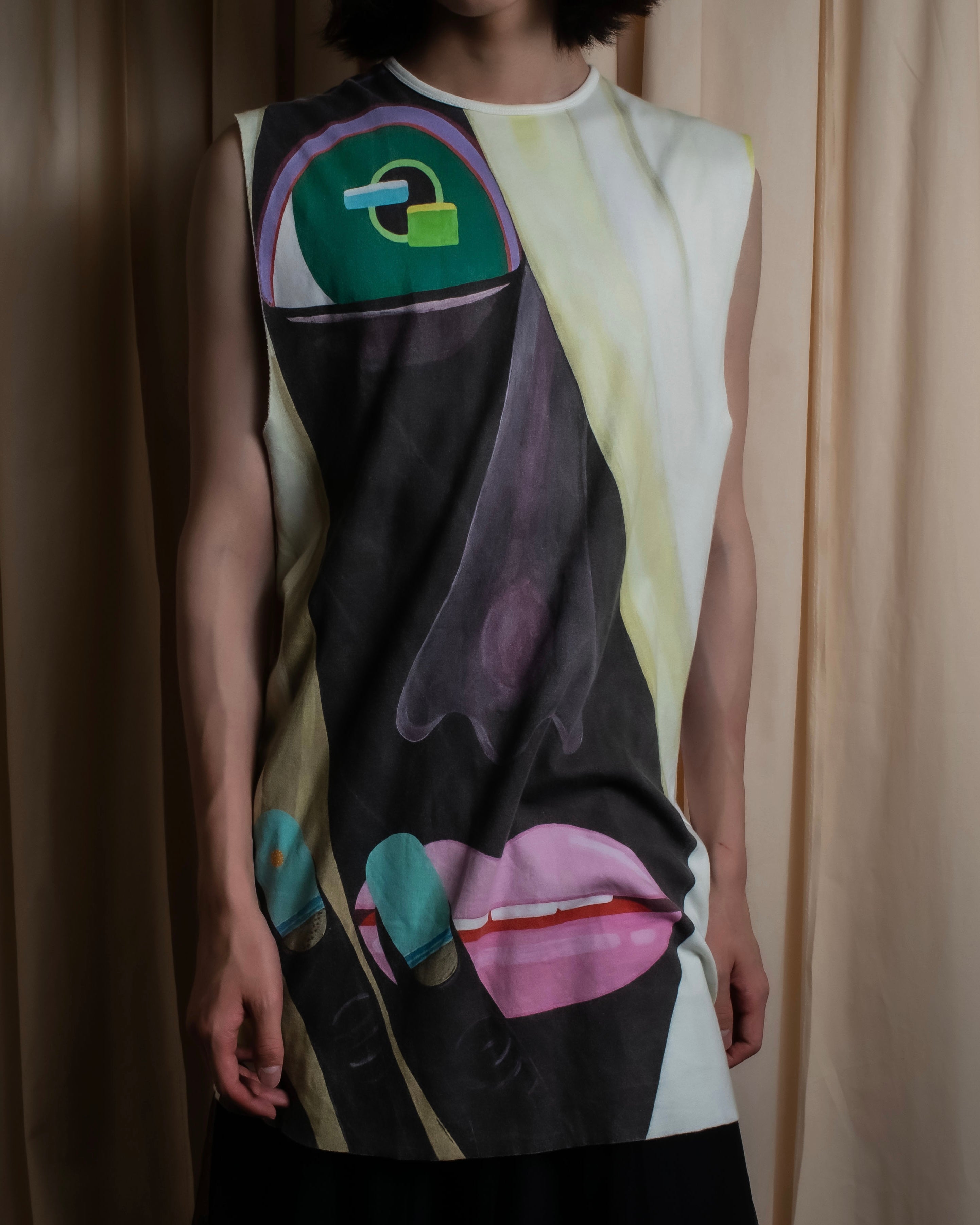 "RAF SIMONS" 13SS Surrealist face print sleeveless top