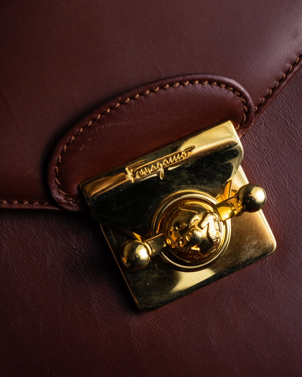 "Salvatore Ferragamo" Coin motif metal design leather hand bag