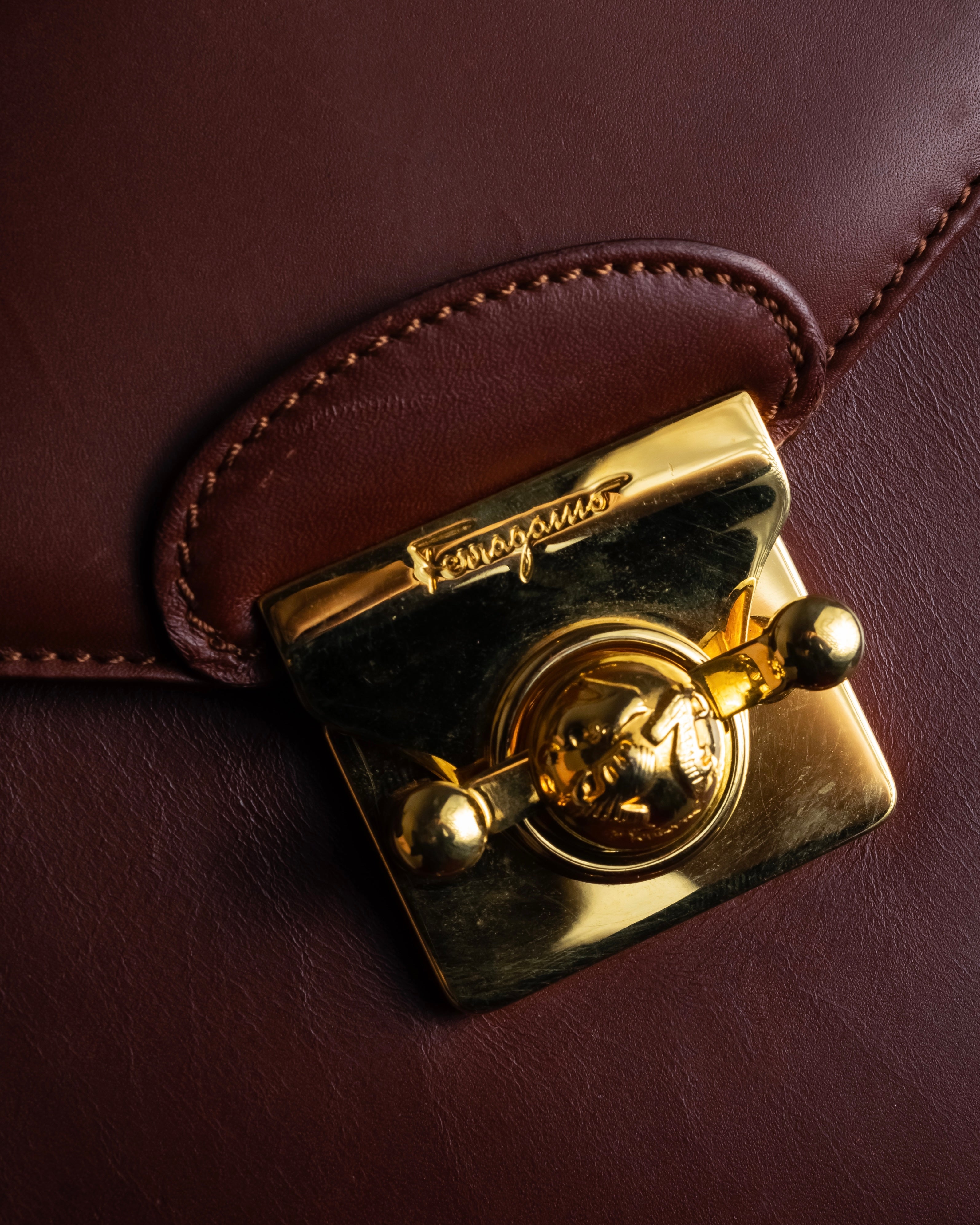 "Salvatore Ferragamo" Coin motif metal design leather hand bag