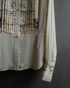 "HERMES" 90's Musical score motif front pleated shirt