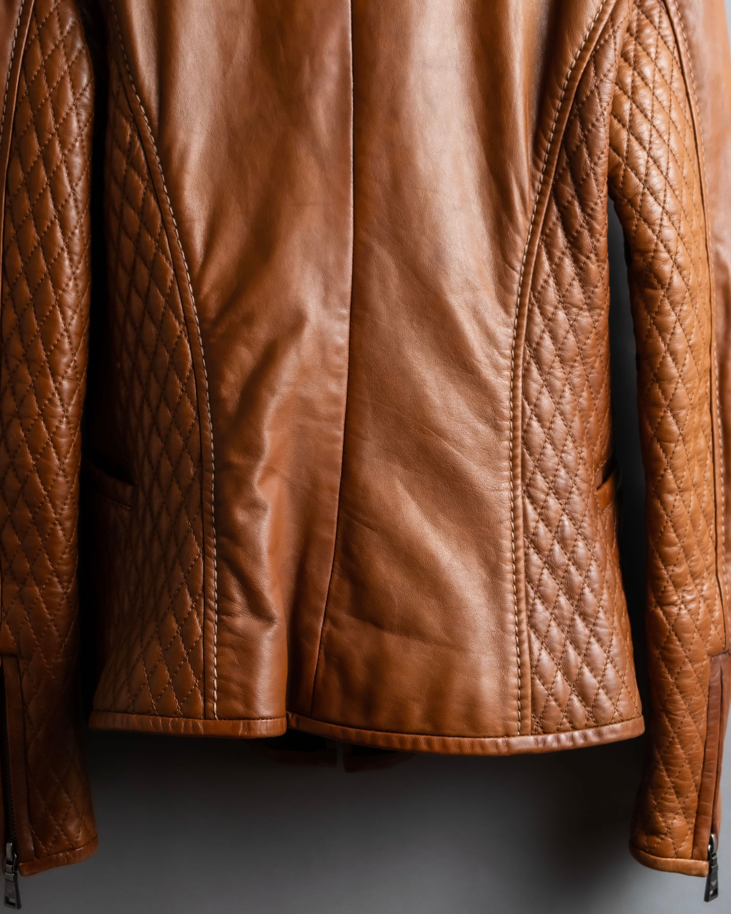 "EMPORIO ARMANI"  Quilted design brown color leather jacket