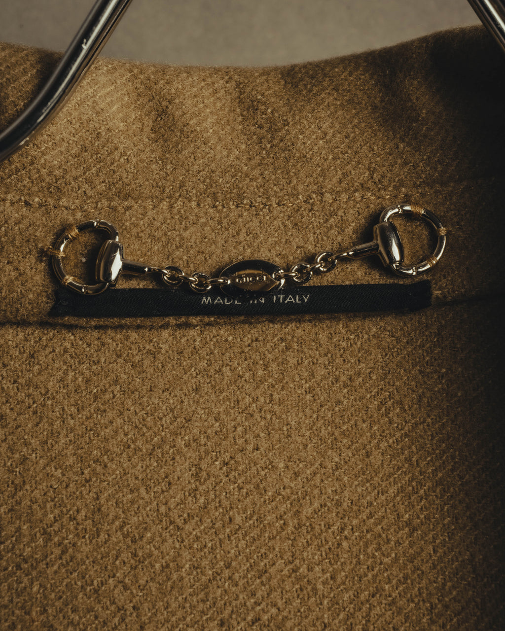 “GUCCI” 00’s-10’s Cashmere-blend leather-trimmed belted long coat