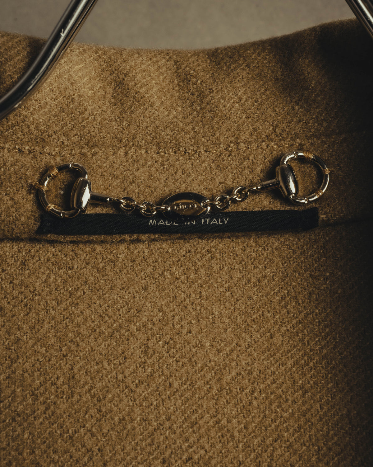“GUCCI” 00’s-10’s Cashmere-blend leather-trimmed belted long coat